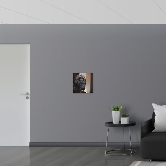 WallClassics - Canvas - Hoofd van Zwarte Hond - 40x40 cm Foto op Canvas Schilderij (Wanddecoratie op Canvas)