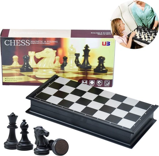 Afbeelding van het spel Schaakspel, Deluxe, opvouwbaar, magnetisch, schaakbord met schaken, magnetisch, zwart en wit, voor kinderen en volwassenen