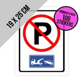 Pictogram/ sticker | Parkeren en stilstaan verboden | 19 x 25 cm | Voordeel pack | Parkeeroverlast | Poort vrijhouden | Garagepoort | Inrit vrijlaten | Niet parkeren | Verbodsbord | 100 stuks