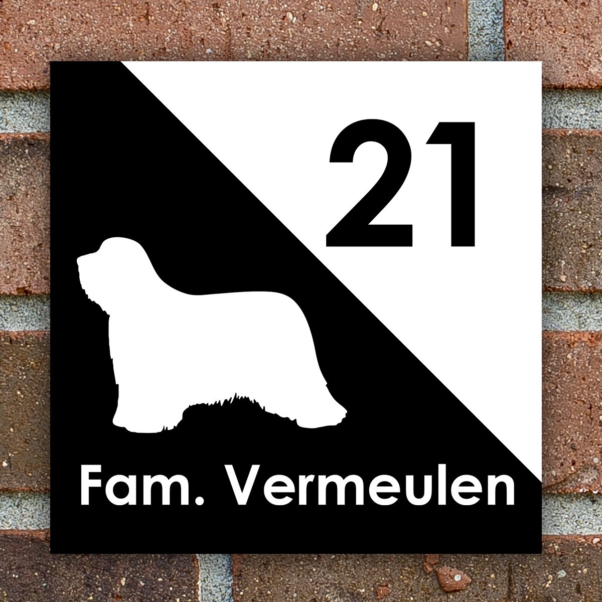 Naambordje voordeur Huis - Bord - Naam en Huisnummer - 15 x 15 cm - Dibond - Hond