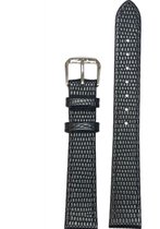 Horlogeband-horlogebandje-16mm-zwart -lizard print-echt leer-plat- stalen gesp-leer-16 mm