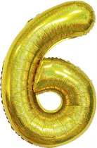 Versiering 6 Jaar Ballon Cijfer 6 Verjaardag Versiering Folie Helium Ballonnen Feest Versiering XL Formaat Glitter Goud - 86 Cm