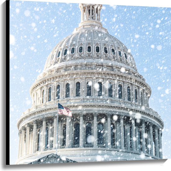 Canvas - Het Capitool van Amerika tijdens de Winter - 100x100 cm Foto op Canvas Schilderij (Wanddecoratie op Canvas)