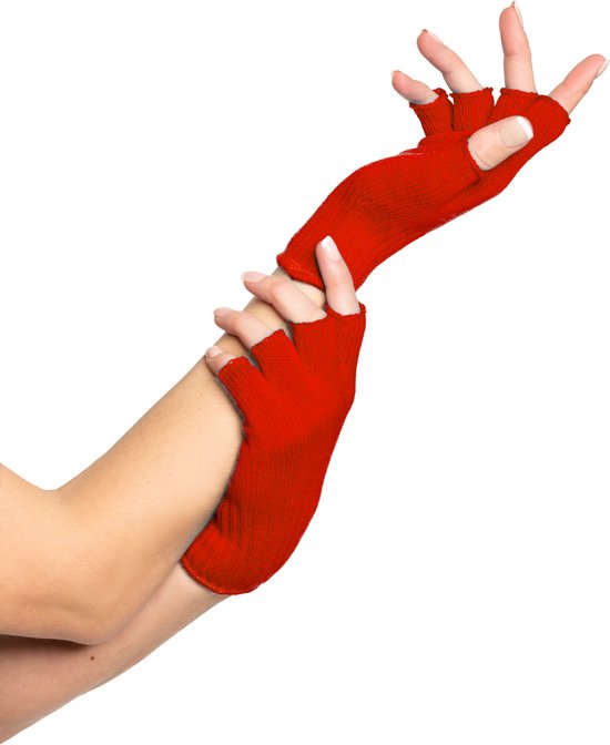 Partychimp Vingerloze Handschoenen voor bij Carnavalskleding Dames Carnaval Accessoires Verkleedkleren Volwassenen - Rood - Katoen/Polyamide/Elastaan - One-Size