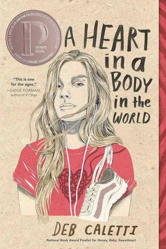 Boekomslag van 'A Heart in a Body in the World' met een illustratie van een meisje met blonde haren en een rode shirt.