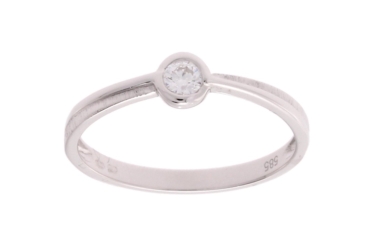 Witgoud ring - 14karaat – 0.10crt diamant - maat 17.25 - uitverkoop Juwelier Verlinden St. Hubert - van €595,= voor €479,=