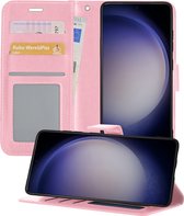 Hoesje Geschikt voor Samsung S23 Ultra Hoesje Book Case Hoes Portemonnee Cover Walletcase - Hoes Geschikt voor Samsung Galaxy S23 Ultra Hoes Bookcase Hoesje - Lichtroze