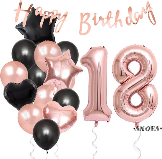 Snoes Ballonnen 18 Jaar Feestpakket – Versiering – Verjaardag Set Liva Rose Cijferballon 18 Jaar - Heliumballon