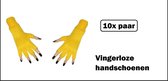 10x Paar handschoenen vingerloos geel - Bright - Carnaval thema feest optocht festival party