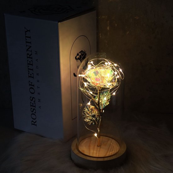 Roses of Eternity - Galaxy rose dans un dôme en verre avec LED - Cadeau pour femme - Mariage - Saint Valentin - Petite amie