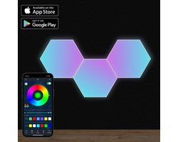 HappyLEDS® Hexagon LED Lights App - Wandlamp Binnen – RGB Lamp - Gaming Accesoires – Hexagon LED Panelen - 3 Stuks