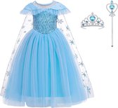 Prinsessenjurk meisje - Elsa jurk - Verkleedkleding - Het Betere Merk - 116/122 (130) - Kroon - Tiara - Toverstaf - Cadeau meisje - Prinsessen speelgoed - Verjaardag meisje