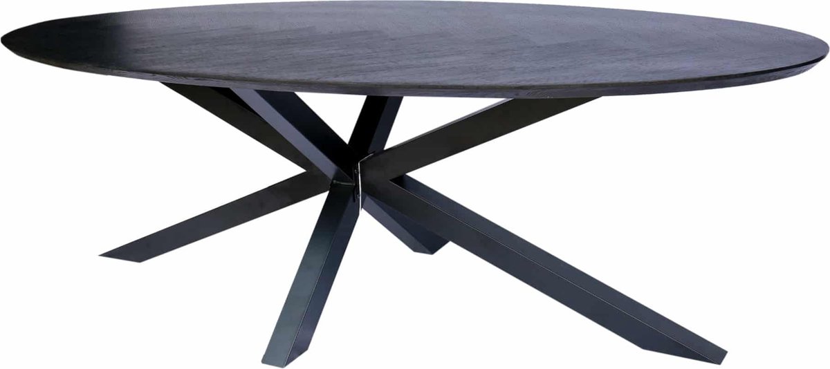 Eettafel ovaal eiken fineer zwart - 240 x 120 x 81 cm - Visgraat -  Kruispoot | bol.com
