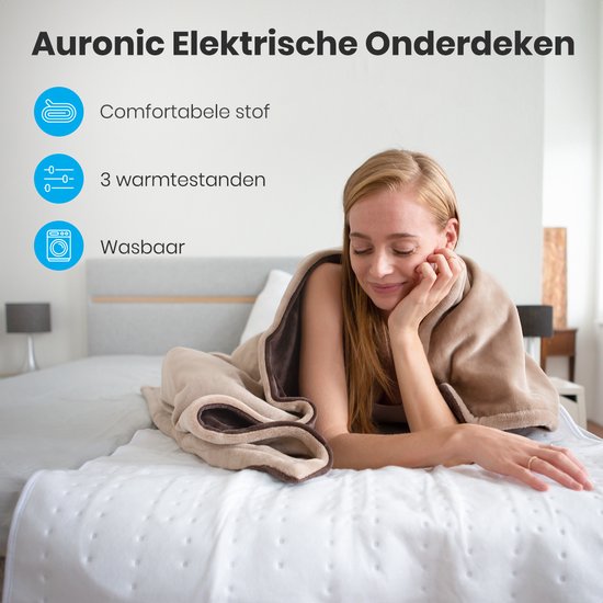 Auronic Elektrische Onderdeken - 1 Persoons - 150x80cm - met Hoekelastieken - Wit - Auronic