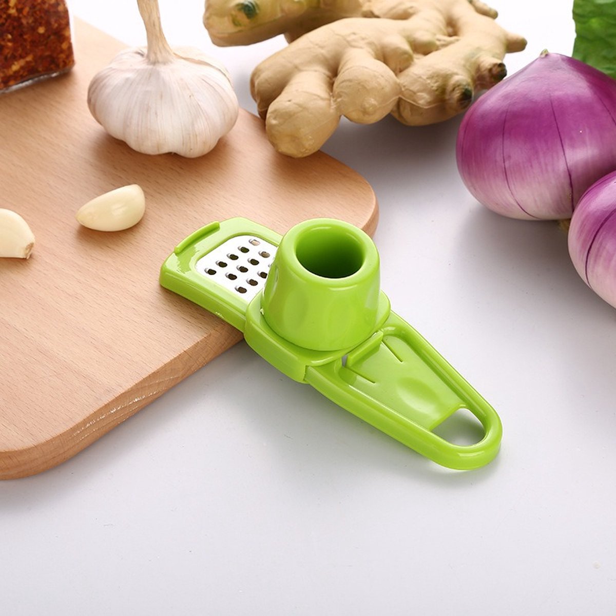 Knoflookpers - Gemberrasp - Knoflooksnijder - Handpers - Gemberschaaf - Kleine schaafmachine - Keukenpers - Groen