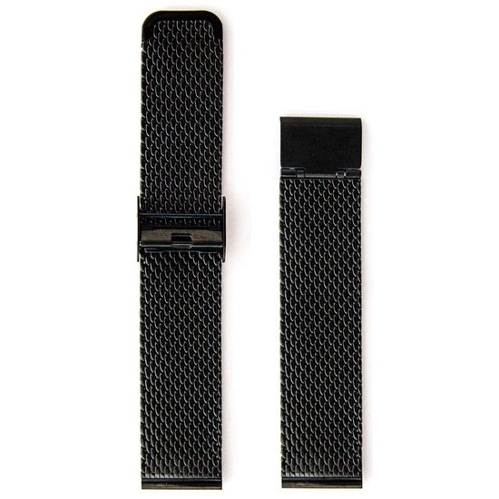 Milanese Mesh Grof Geweven Horlogebandje Roestvrij Staal + opening tool - Zwart 16mm
