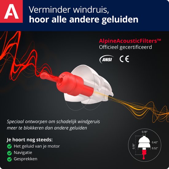 Alpine MotoSafe Pro - 2 paar motor oordoppen - Oordopjes tegen windruis - Voorkomt gehoorschade tijdens het motorrijden - 17dB/20dB - Zwart/Rood - MotoSafe Race/Tour - 2 paar - Alpine Hearing protection