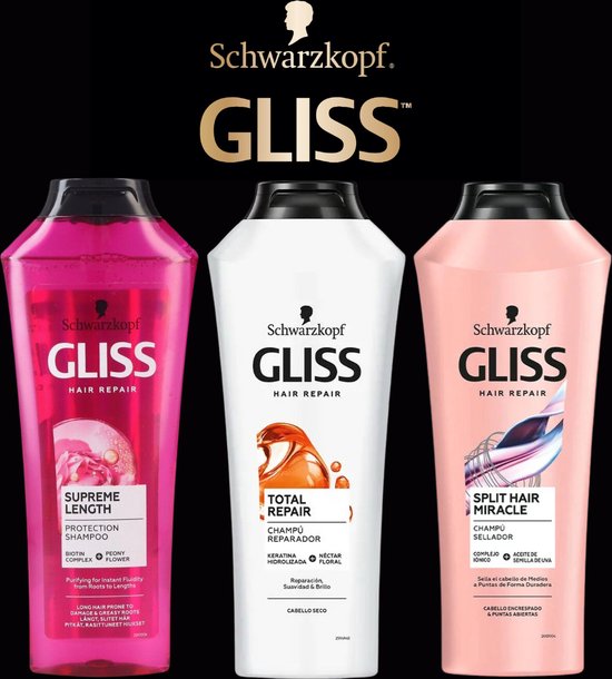 Schwarzkopf Gliss Hair Repair Shampoo Voordeelverpakking - 3 x 370 ml - Haarverzorging... | bol.com
