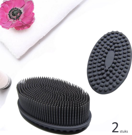 Silicone badborstel - 2 stuks - douchespons - badkamer accessoires - dry brush - baby verzorgingsset - washandjes
