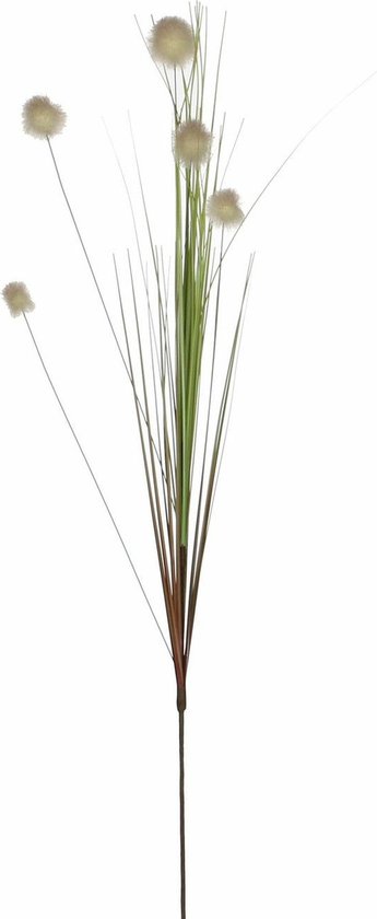 Mica Decorations - Plante de roseau artificiel tige/branche lâche - vert/boules pluis blanches - 84 cm