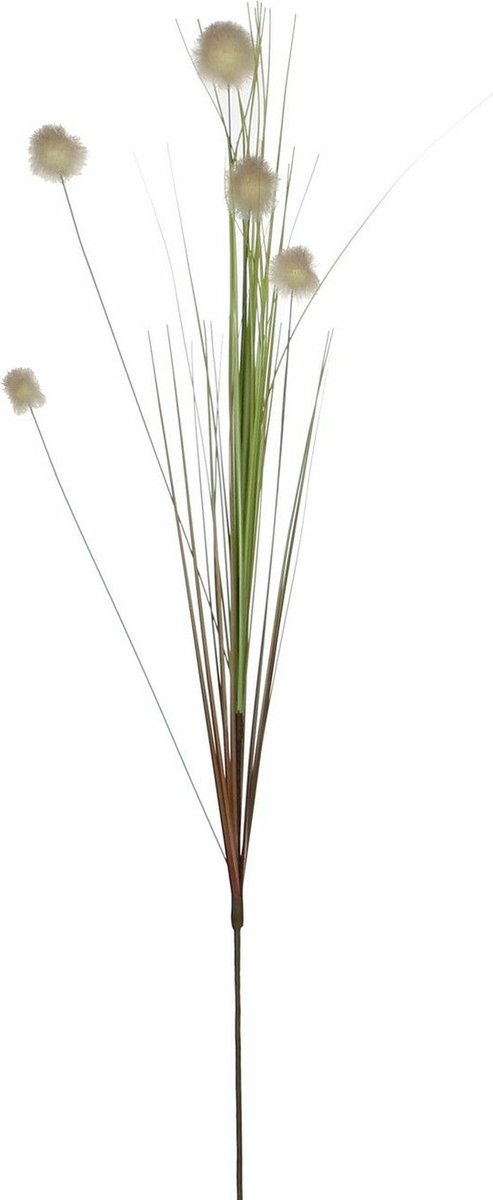Mica Decorations Rietgras kunstplant losse steel - tak - groen/pluis bollen - wit - 84 cm Khaki groen