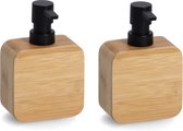 Zeller Zeeppompje/dispenser - set van 2x - luxe kwaliteit bamboe hout - 15 cm