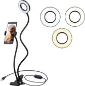 Vizyon LED Ring Light Ringlamp WIT - Ledring met statief - mobiele telefoonhouder - Verstelbaar - Selfiehouder - Kerstcadeau