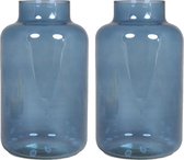 Floran Bloemenvaas Milan - 2x - transparant blauw glas - D15 x H25 cm - melkbus vaas met smalle hals