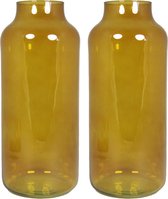 Floran Bloemenvaas Milan - 2x - transparant oker geel glas - D15 x H35 cm - melkbus vaas