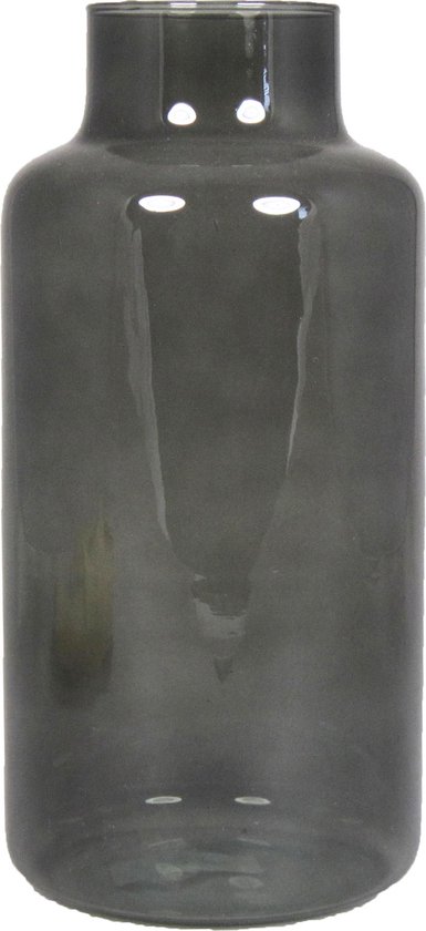 Bela Arte Bloemenvaas Milan - transparant smoke grijs glas - D15xH30 cm - melkbus vaas met smalle hals