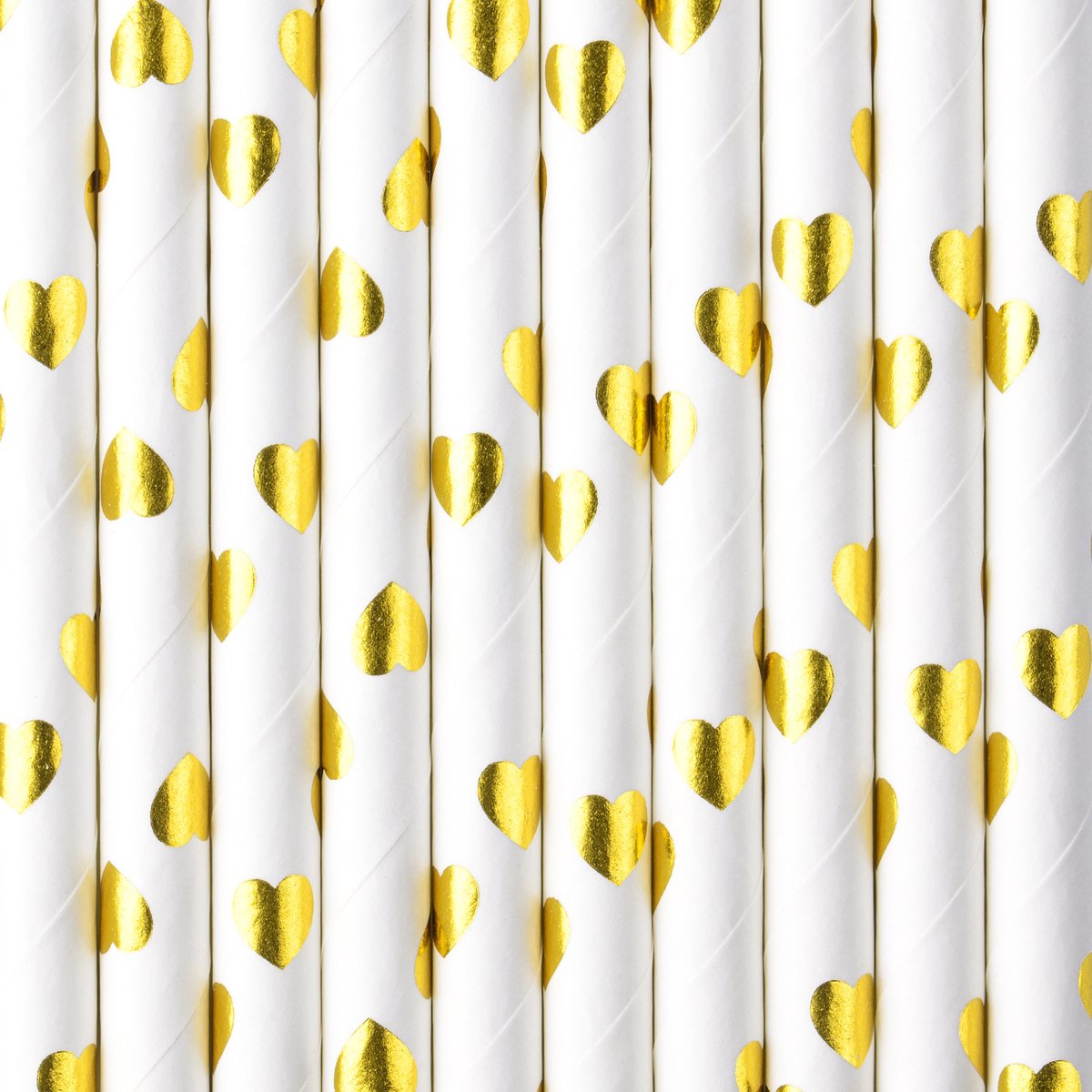 Partydeco Drinkrietjes - papier - 50x - wit/goud hartjes - 19,5 cm - rietjes