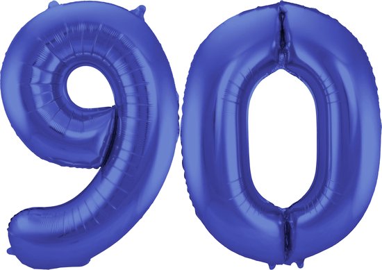 Folat Folie ballonnen - 90 jaar cijfer - blauw - 86 cm - leeftijd feestartikelen