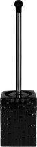 QUVIO Toiletborstel met houder - Toiletborstelhouder - Toiletborstel - Toilet accessoires - Keramiek - Kunststof - Zwart - 9,5 x 9,5 x 41,5 cm
