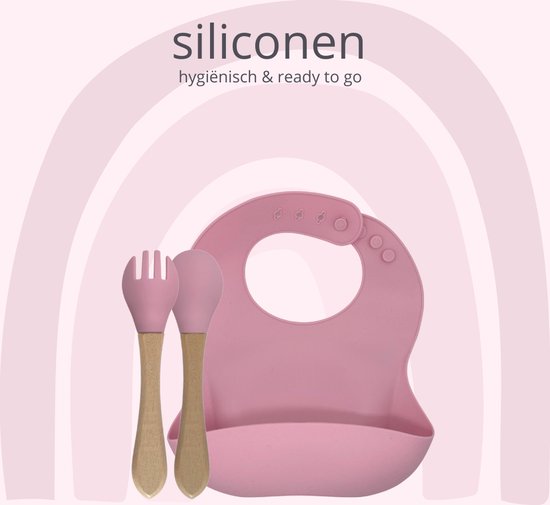 green-goose® Baby Slabbetje en Bestek - Roze - Duurzaam Bamboe en Siliconen - Eco Kraamcadeau van green-goose® — afbeelding 4