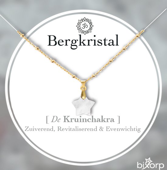 Bixorp Gems Bergkristal Kruin Chakra Ketting met Sterretje - 18 Karaat Verguld Goud & Roestvrij Staal - 36cm + 8cm verstelbaar