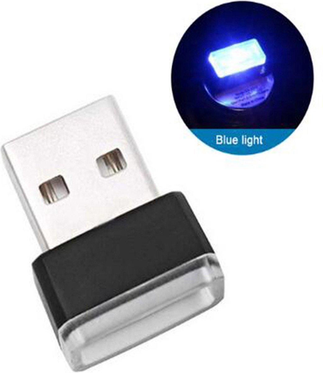 USB - Blauwe Auto LED-Sfeerverlichting - Plug-In - 5V - Auto - Laptop - USB-Aansluitingen - Nachtverlichting - Blauw