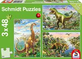 Schmidt Avontuur met Dinosauriers, 3 x 48 stukjes - Puzzel - 4+