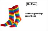 10x Paar sokken gestreept regenboog 42-46 - Thema feest party disco festival partyfeest carnaval optocht