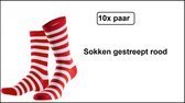 10x Paar sokken gestreept rood wit 36-41 - Thema feest party disco festival partyfeest carnaval optocht