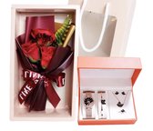 Horlogebox voor dames - geschenkdoos - cadeau set met horloge en bloemen- oorbellen - ketting - ring - armband - valentijn cadeautje voor haar - zwart-rose goud