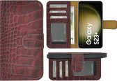 Geschikt voor Samsung Galaxy S23+ Hoesje - Bookcase - S23 Plus Hoesje Book Case Wallet Echt Leer Croco Bordeauxrood Cover