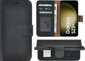 Geschikt voor Samsung Galaxy S23+ Hoesje - Bookcase - S23 Plus Hoesje Book Case Wallet Echt Leer Zwart Cover