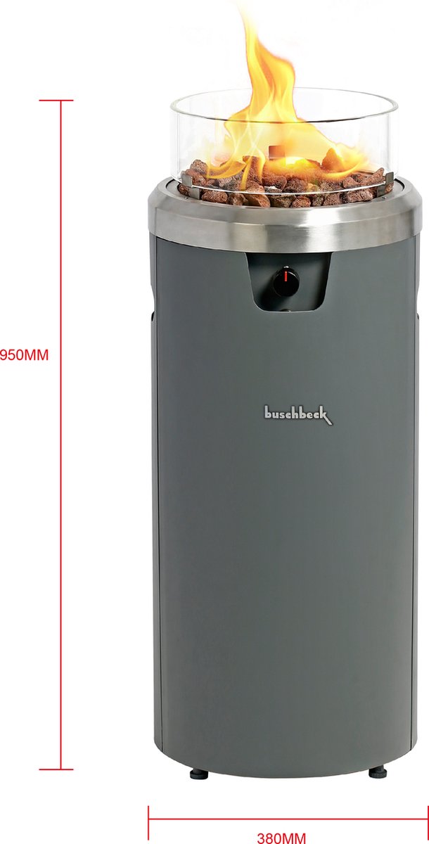 BUSCHBECK FARO Lounge Terrasverwarmer 7.5 kW – Mat Grijs Incl. gasdrukregelaar 50 mbar, gasslang 50 cm, lavastenen en afdekhoes – foto 4