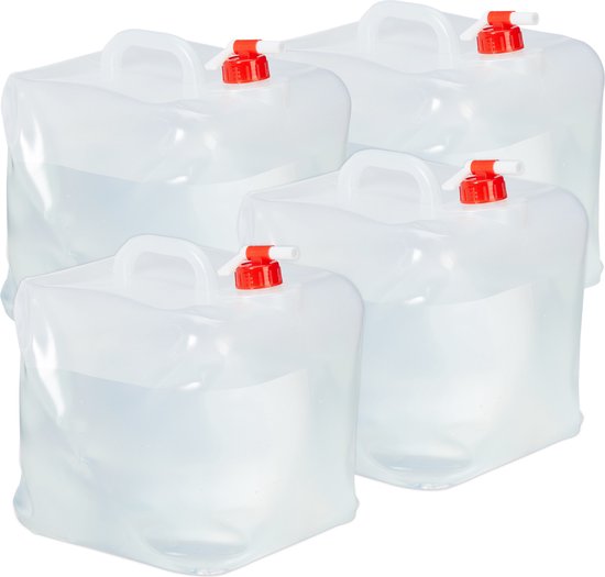 Relaxdays opvouwbare jerrycans - 4 stuks - 20 l - kraan - schroefdop - draagbaar - watertank camping - transparant-rood van Relaxdays — afbeelding 2