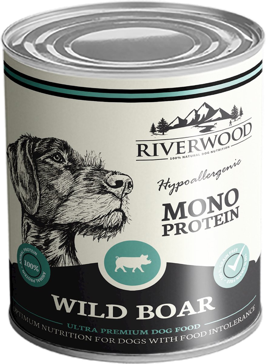 Riverwood 6-pack (5% Korting) - Ultra Premium Natvoer voor Honden - 2.4Kg - Wild zwijn Hypoallergeen - Graan- en Glutenvrij