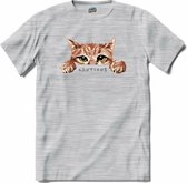 Cautious Cat | Katten - Kat - Cats - T-Shirt - Unisex - Donker Grijs - Gemêleerd - Maat XL