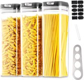 Boîtes de rangement Boîtes de rangement pour garde-manger de cuisine : 3 boîtes hermétiques pour pâtes avec couvercle noir simple empilable pour spaghetti muesli cornflakes