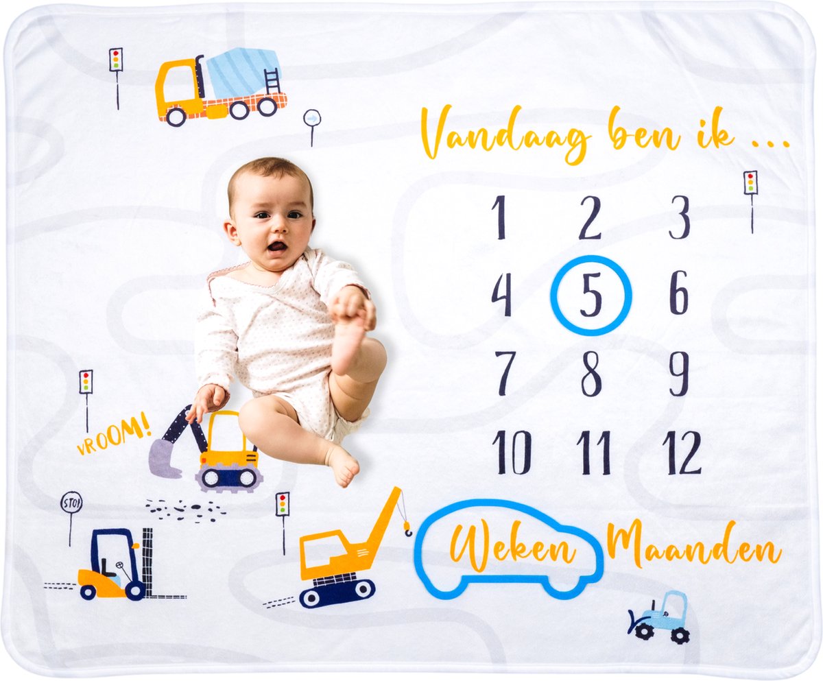 Goedkoopste Flouer Mijlpaaldeken Voertuigen - Milestone deken - Kraamcadeau jongen - Mijlpaaldeken baby - Babyshower jongen - Cadeau baby jongen - Kraamcadeautjes - Mijlpaal deken - Milestone blanket - Babyshower cadeau