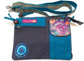 Macha Dames handtas, etnische katoen, met kleurrijke print en lederen inzetstukken, schoudertas van katoen en leer voor dames, etnisch, Indisch, kleurrijk