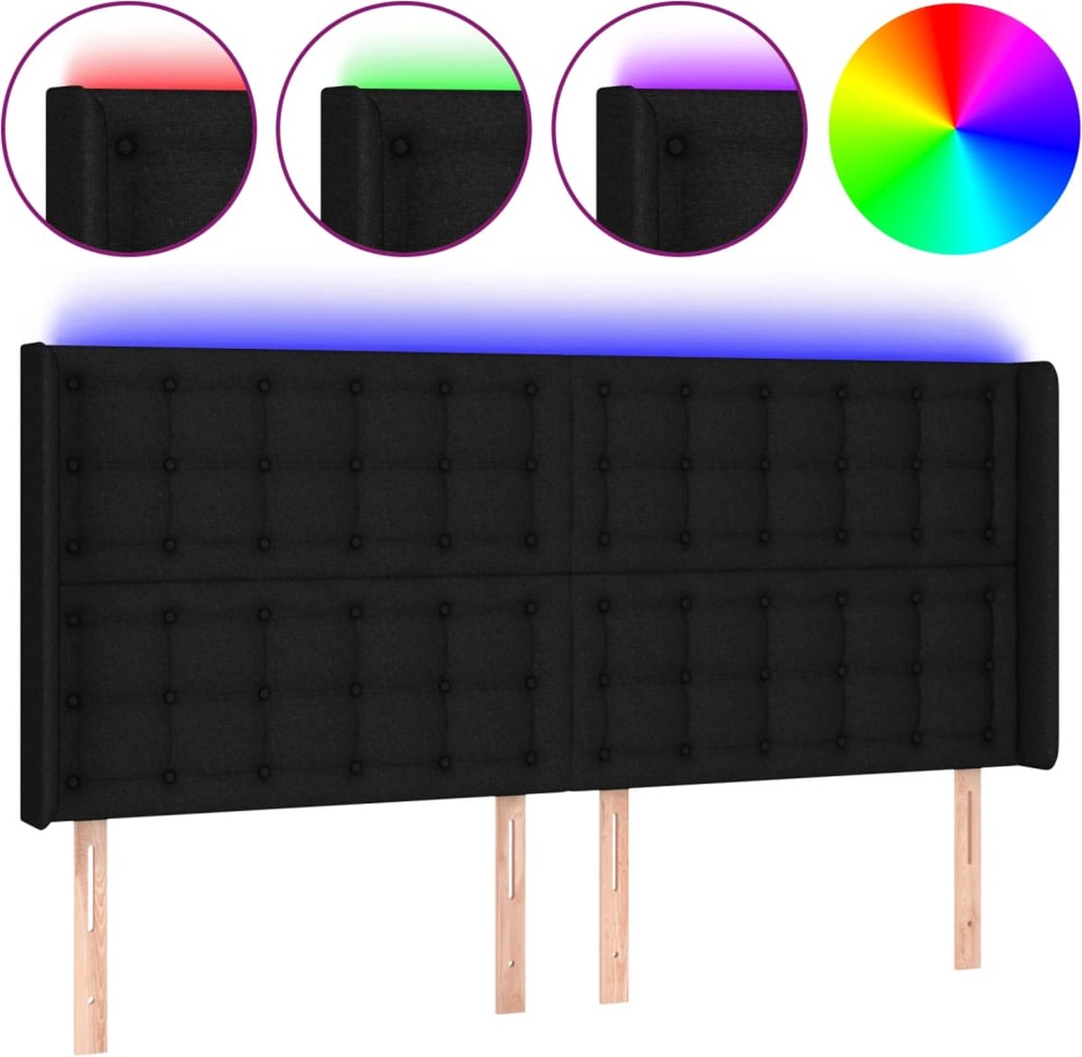 vidaXL - Hoofdbord - LED - 163x16x118/128 - cm - stof - zwart
